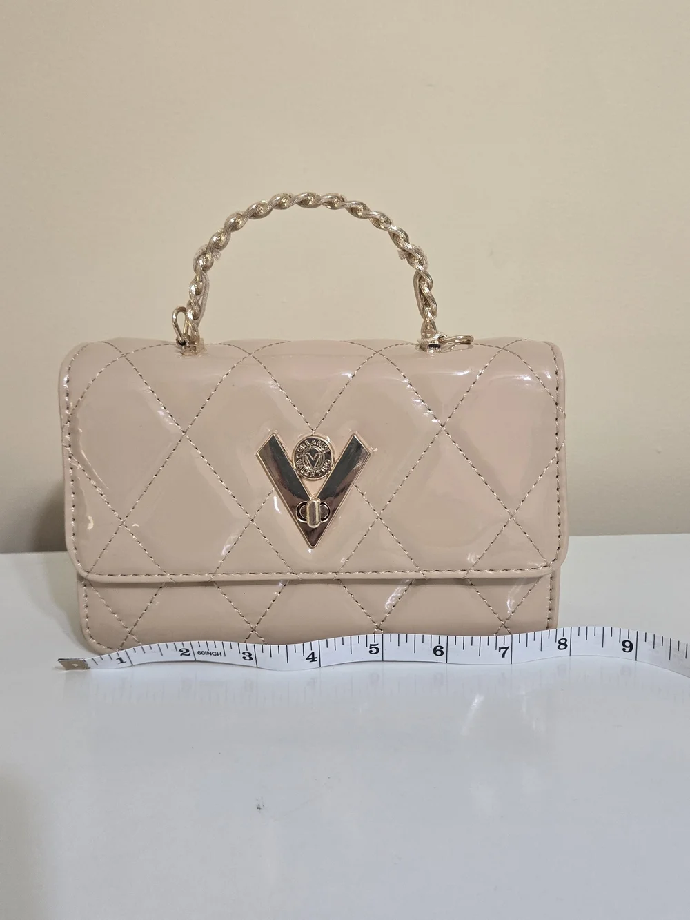 Valentino Orlandi Quilted Patent Vegan Leather Shoulder Bag in Nude - Picture 9 of 12
